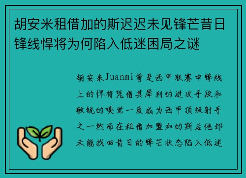 胡安米租借加的斯迟迟未见锋芒昔日锋线悍将为何陷入低迷困局之谜